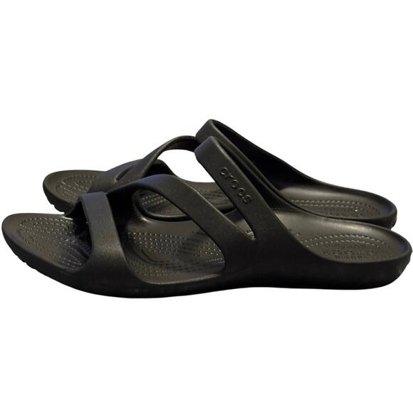 Crocs Kadee II Sandals Womens Black Strappy Slip On Slides Comfort Size 10 - Picture 1 of 5